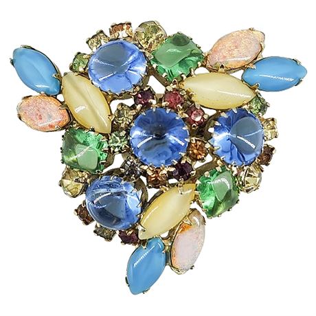 Vintage Fruit Salad Rhinestone Triangle Brooch