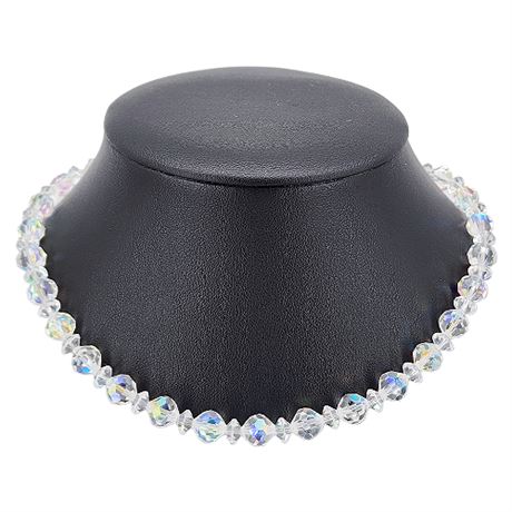 Vintage Faceted Aurora Borealis Crystal Bead Necklace