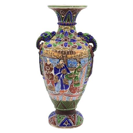 Vintage Japanese Satsuma Moriage Ceramic Vase, Drilled for Lamp
