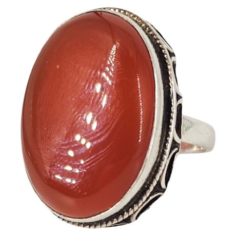 Unmarked Sterling Silver Carnelian Ring, Sz 5.5