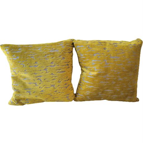 West Elm Distressed Cut Yellow Velvet Pillows