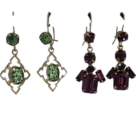2 Pairs of Delicate Edwardian Style Costume Jewelry Earrings