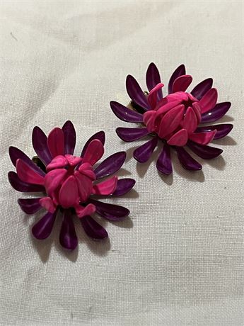 Magenta, lotus flower metal clip earrings