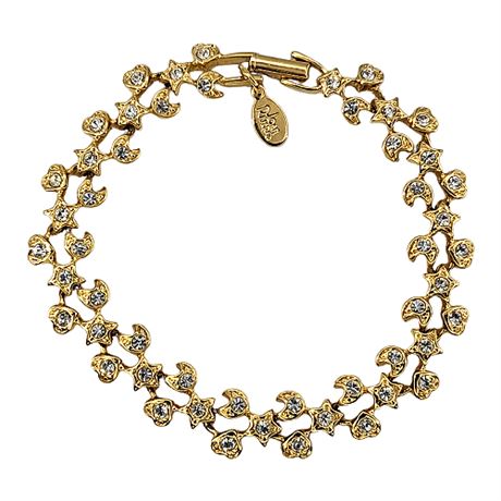 Vintage 90s Joan Rivers Gold Tone Celestial Rhinestone Tennis Bracelet
