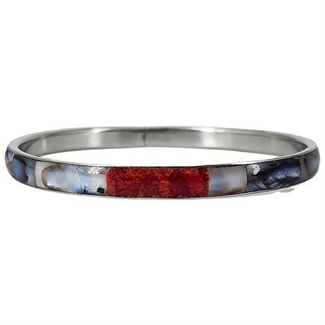 Vintage Coral & Abalone Inlay Bangle Bracelet