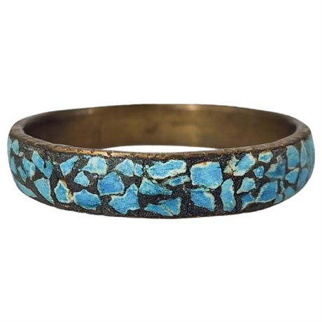 Vintage Indian Brass Crushed Turquoise Bangle Bracelet