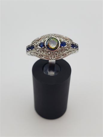 Sterling Sapphire Filigree Statement Ring 4.0 Grams (size 9)