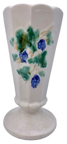 7” McCoy Stoneware Pottery Berry & Vine Footed Flower Vase