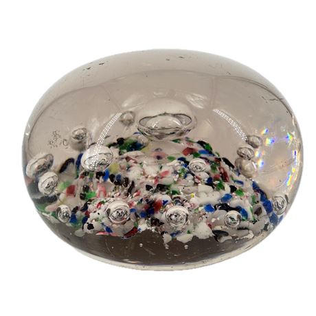 Vintage Multicolor Confetti Art Glass Paperweight with Controlled Bubbles