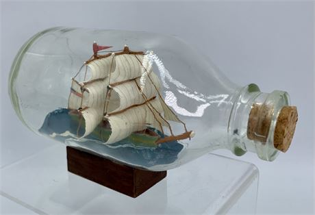 Vintage 6” Nautical US Sailing Ship in a Bottle