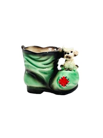 Vtg Ceramic Boot Planter with Poodle by Trimont Ware Japan