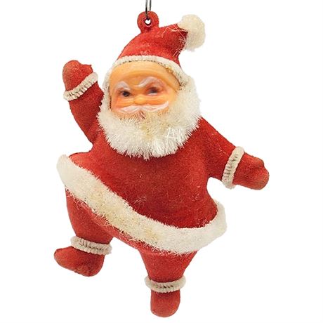 Vintage Flocked Dancing Santa Claus Ornament