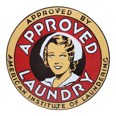 Vintage Ande Rooney "Approved Laundry" Reproduction Enamel Sign