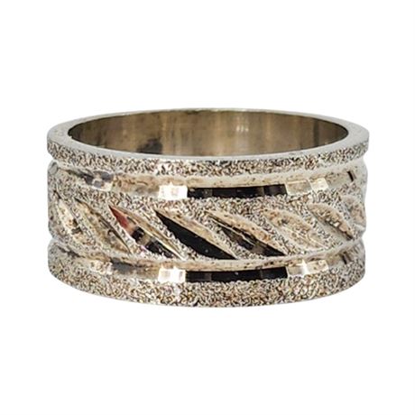 Vintage ESPO Sterling Silver Flash Cut Wide Band Ring, Sz 4.75