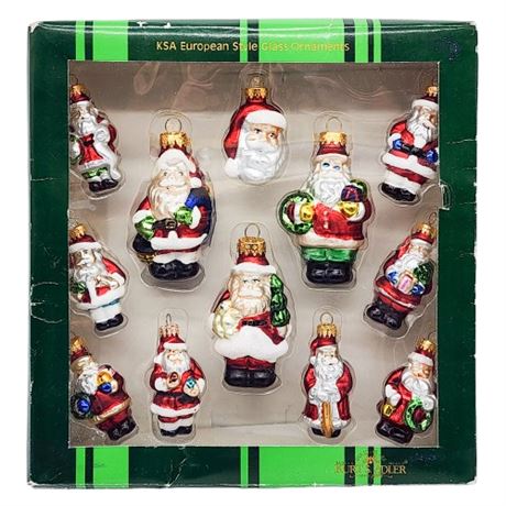 Vintage Kurt Adler European Style Glass Santa Claus Ornaments in Original Box