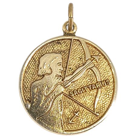 Vintage Gold Tone Sagittarius Zodiac Pendant Charm Medallion