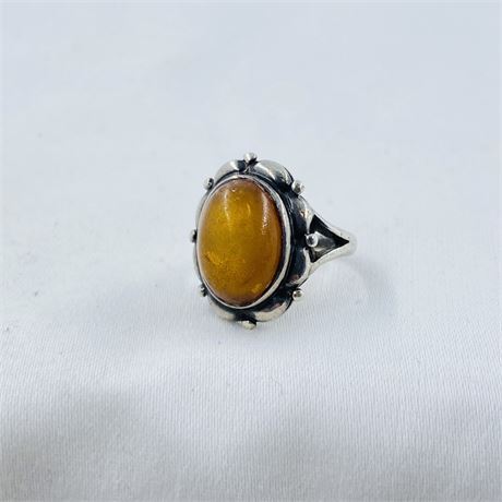 5g Vntg Southwest Amber Sterling Ring Size 4.75