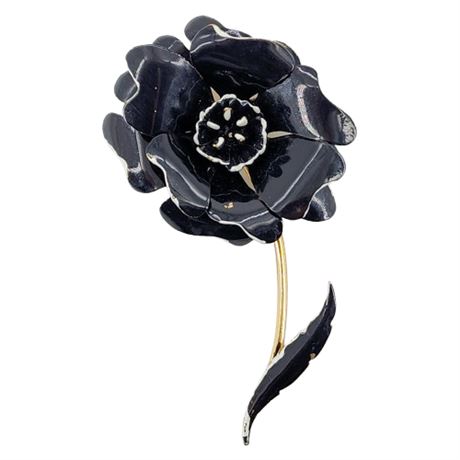 Vintage Black Enamel Flower Power Brooch