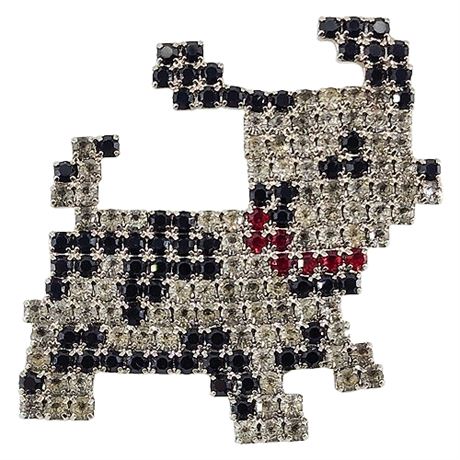 Signed Vintage BAUER Large Rhinestone Spotted Dog Brooch