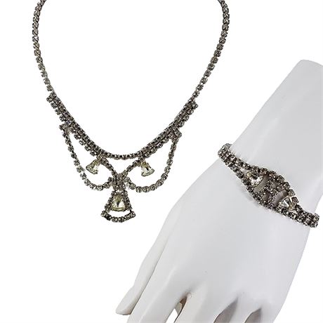 Unsigned Rhinestone Necklace & Bracelet Set