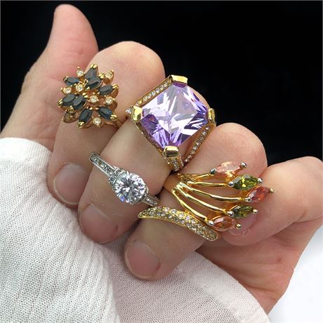 Vintage Jewelry Lot- Rings All Have Missing Stones, Purple 14k GE, Solitaire TK3