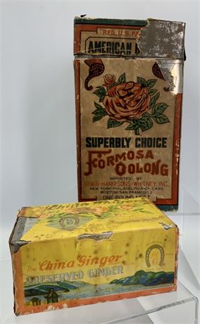 Old Formosa Oolong Japanese Tea Tin & 1930 Preserved China Ginger