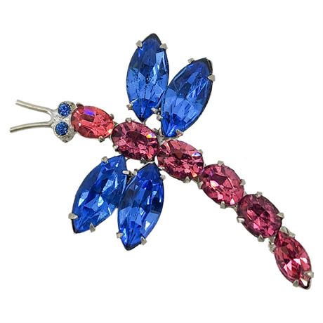 Vintage Prong Set Rhinestone Dragonfly Brooch