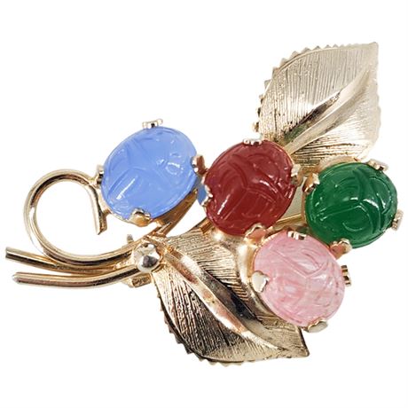 Vintage Molded Glass Scarabs Brooch