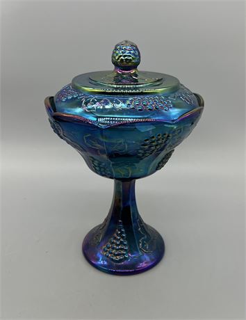 Indiana Glass Blue Carnival Covered Compote