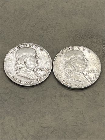 1954 D and 1963 D Franklin Half Dollars