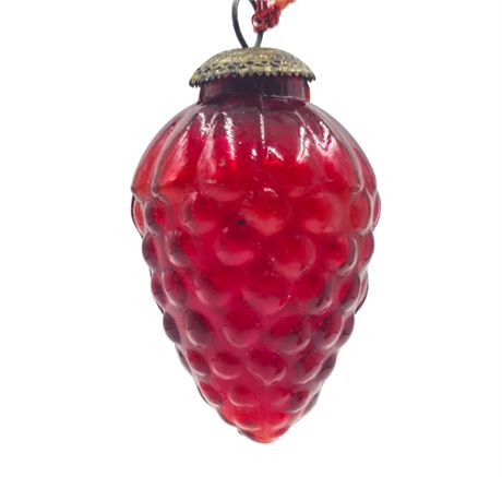 3" Antique Glass Kugel Ornament, Cherry Red