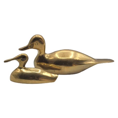 Pair Vintage Brass Duck Figurines