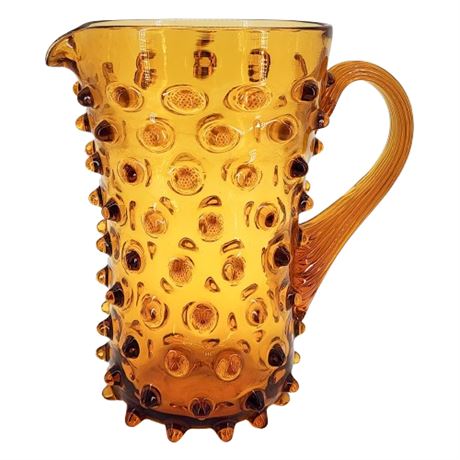 Mid-Century American Amber Oversized Hobnail Glass Pitcher