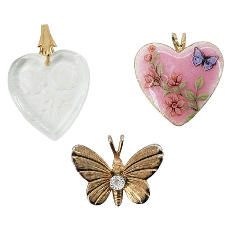 Three Vintage Heart/Butterfly Pendants
