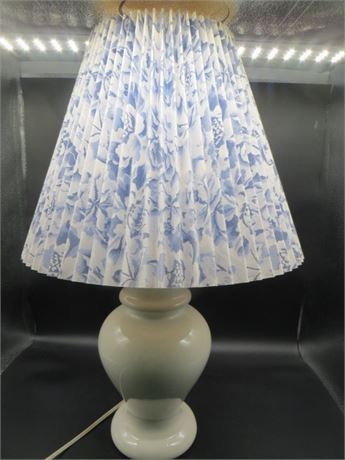White Lamp w/Blue & White Floral Shade