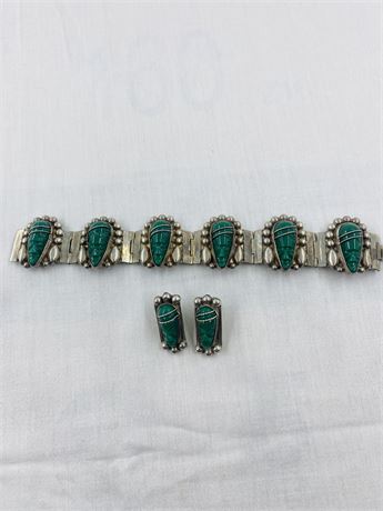 Vtg 52g Signed Mexico Bracelet + Earring Set