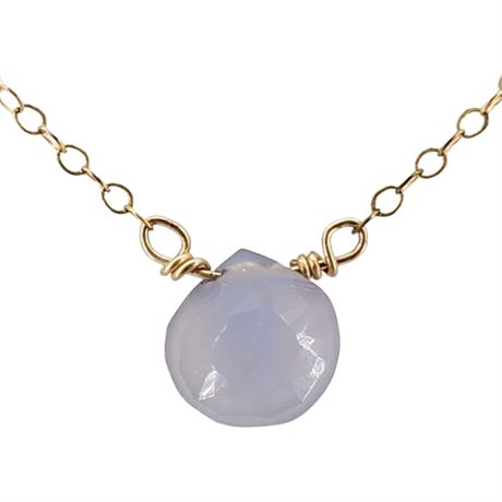 Artisan Made Gold Filled Faceted Chalcedony Drop Necklace