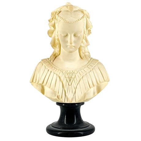 Vintage Signed Italian Alabaster Bust of Angelica Maria by A. Giannelli