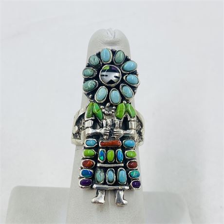 Incredible 11g Zuni Inlay Sterling Ring Size 7.25