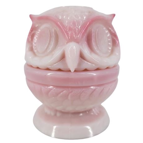 Vintage Fenton Rosalene Pink Glass Owl Fairy Lamp