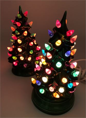 Pair of Vintage 8” Light Up Ceramic Christmas Trees