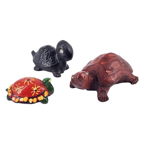 Vintage Mini Turtle Figurines, Lot of 3