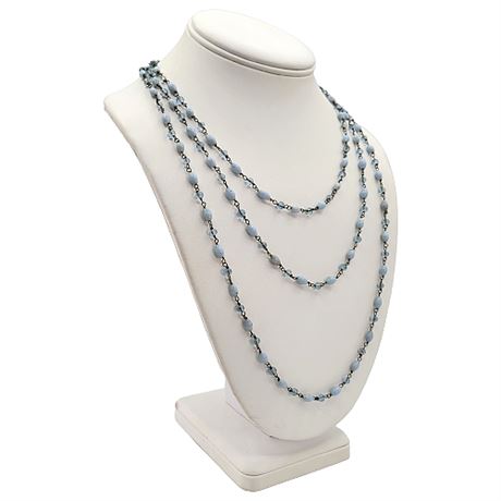 Vintage 64" Ice Blue Glass Bead Rosary Style Chain Necklace
