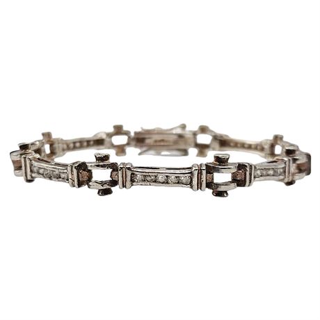Signed FAS Modernist Sterling Silver CZ Tennis Bracelet