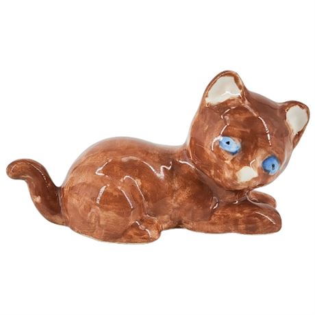 Vintage Hand Painted Ceramic Deranged Brown Cat Figurine