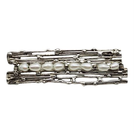 Unsigned MARY ELWYN Sterling Silver & Freshwater Pearl Brooch