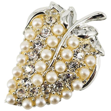 Vintage Faux Pearl & Rhinestone Grapes Brooch