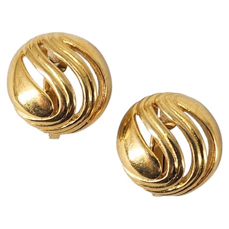 Signed Vintage GIVENCHY Gold Tone Circle Swirl Earrings