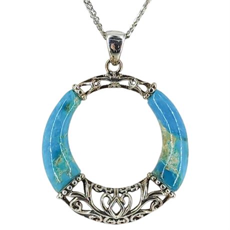 Signed STAUER "Timeless Turquoise" Sterling Silver Pendant Necklace