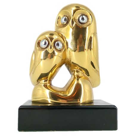 Limited Edition Gold-Tone Double Owl Sculpture, No. 254/1000, 6.75" H